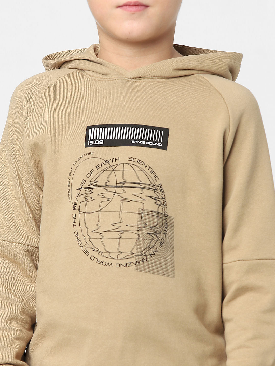 Boys Brown Graphic Print Hooded Sweatshirt