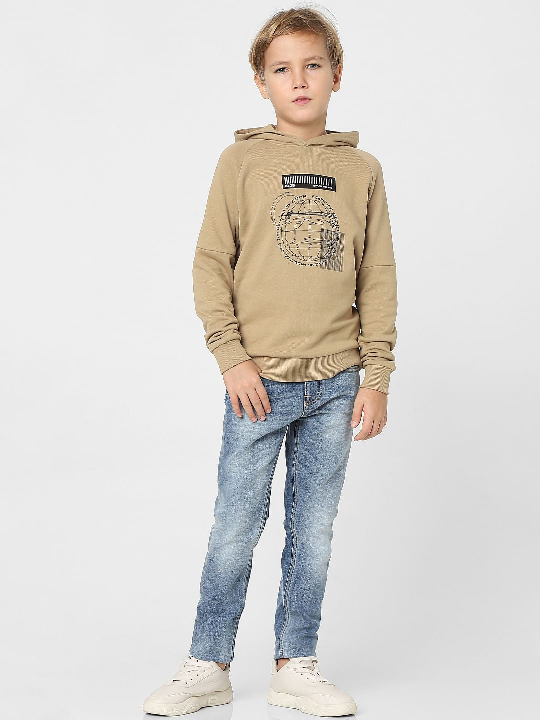 Boys Brown Graphic Print Hooded Sweatshirt