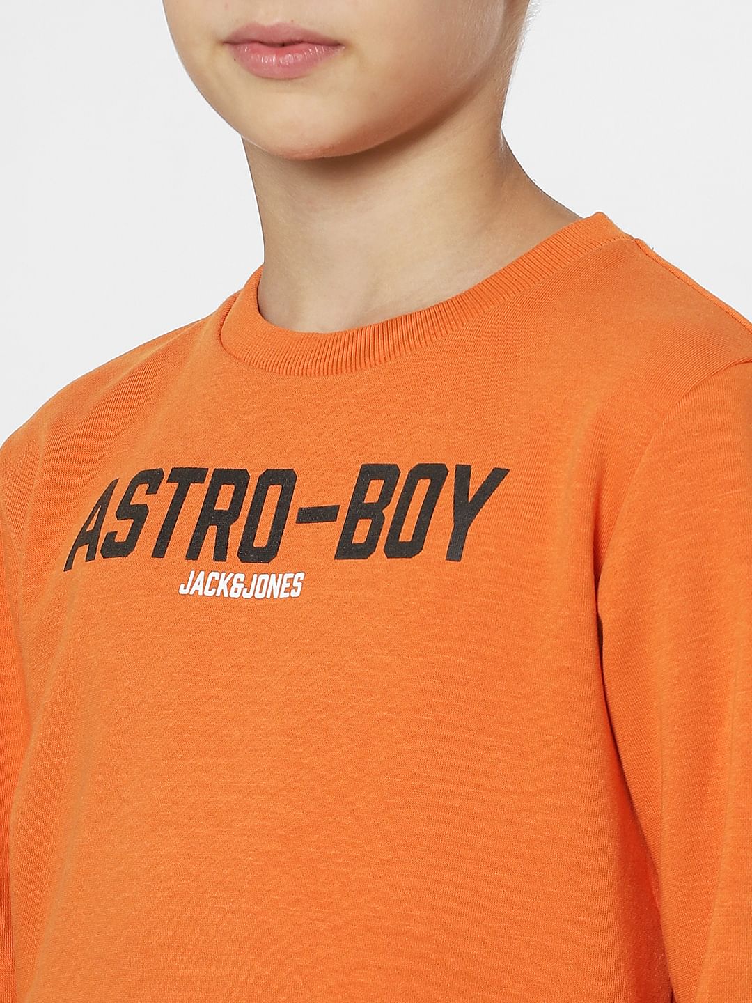 Boys Orange Text Print Sweatshirt