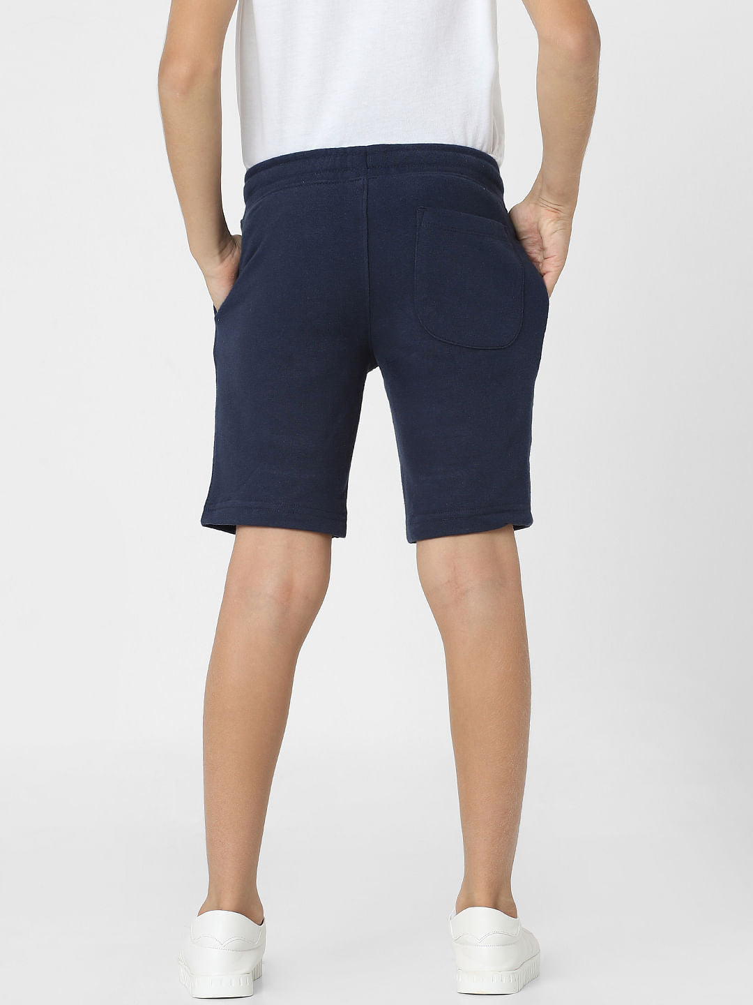 Boys Navy Blue Mid Rise Sweatshorts