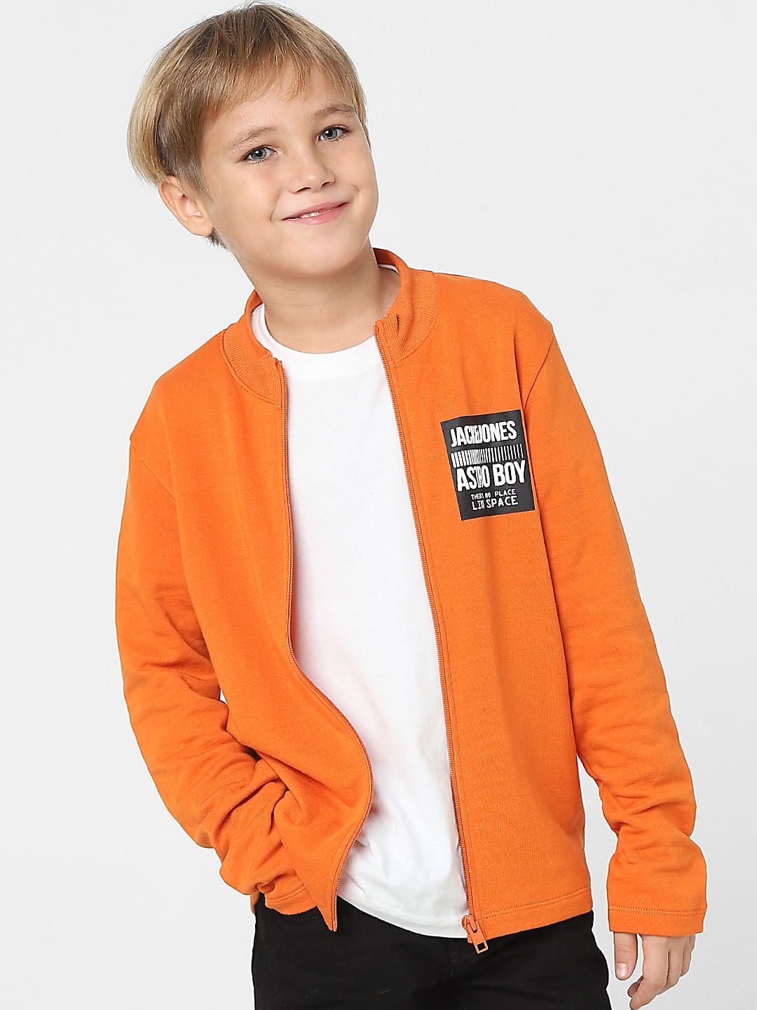 Boys Orange Co-ord Zippered Sweatshirt