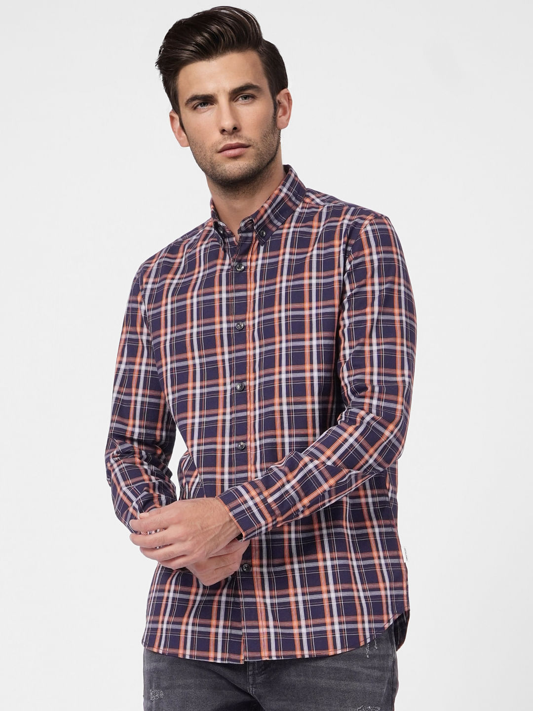 Navy Blue Check Full Sleeves Shirt