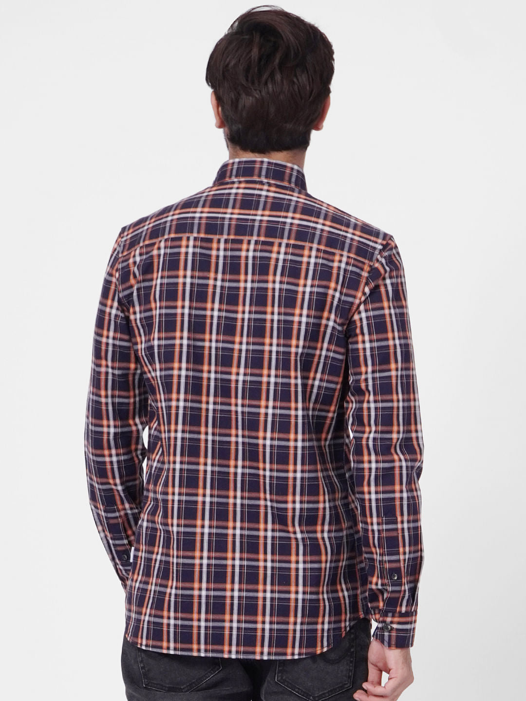Navy Blue Check Full Sleeves Shirt
