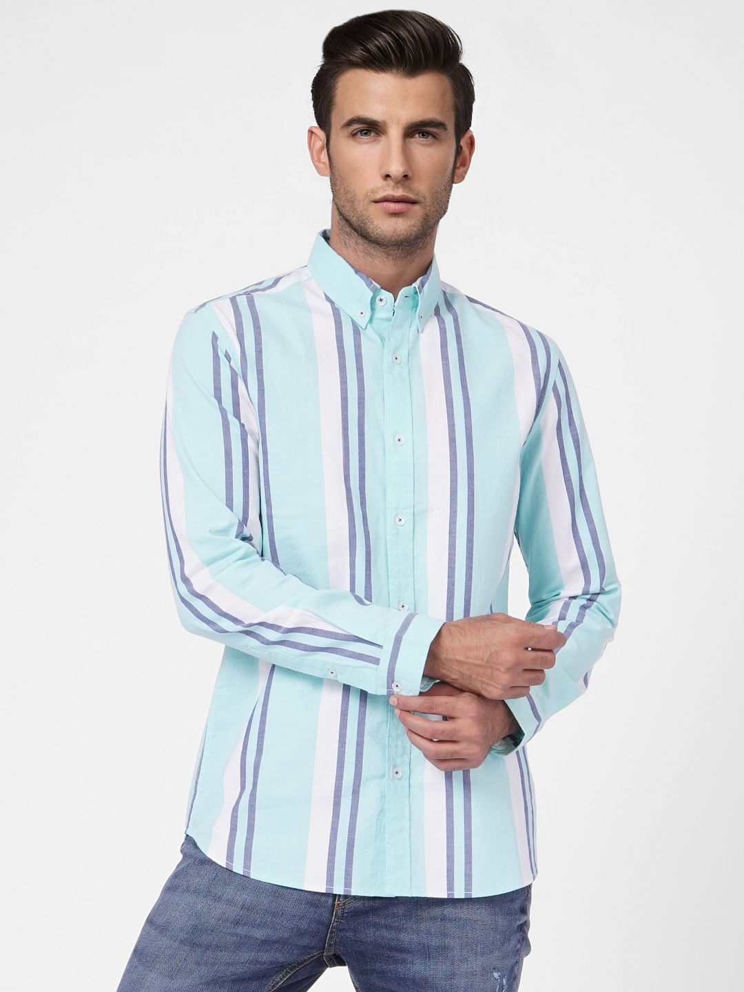 Blue Striped Full Sleeves Shirt