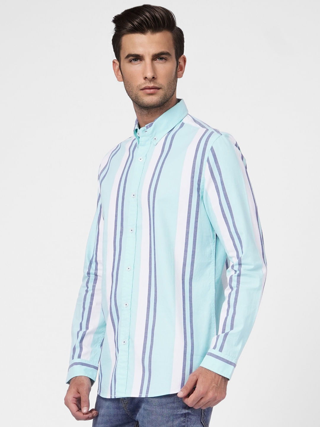 Blue Striped Full Sleeves Shirt