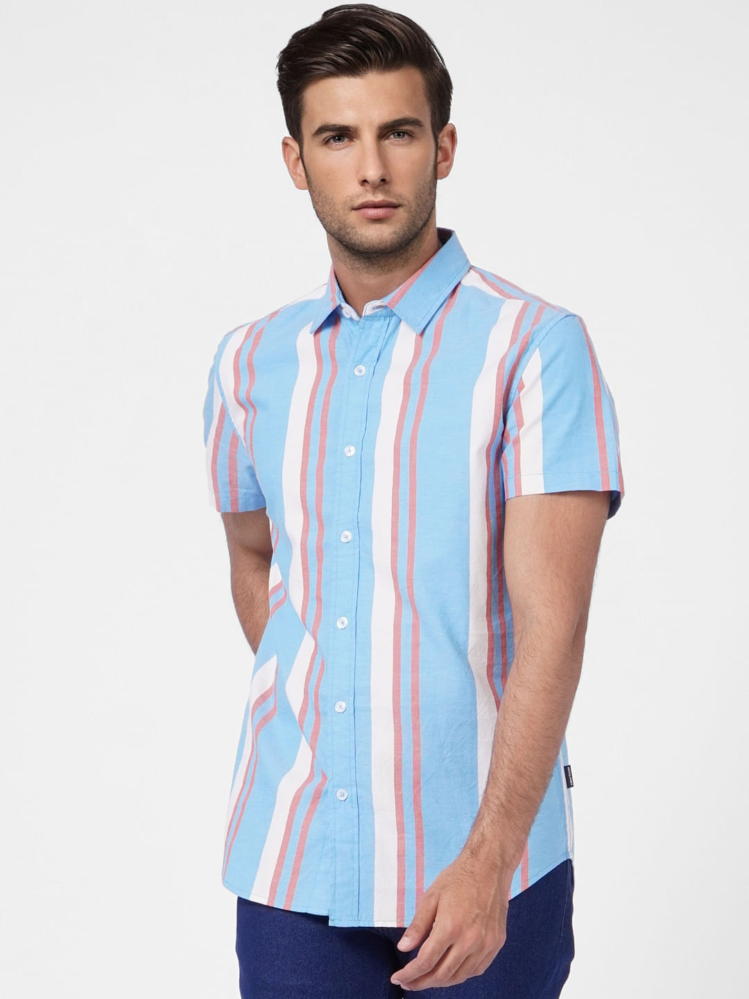 Blue Striped Short Sleeves Shirt