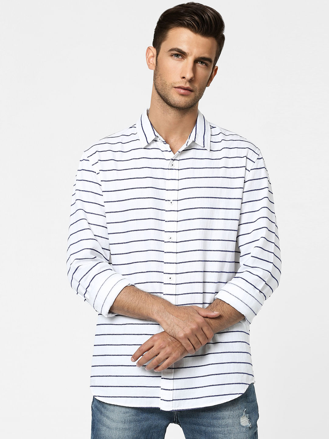 White Striped Full Sleeves Shirt