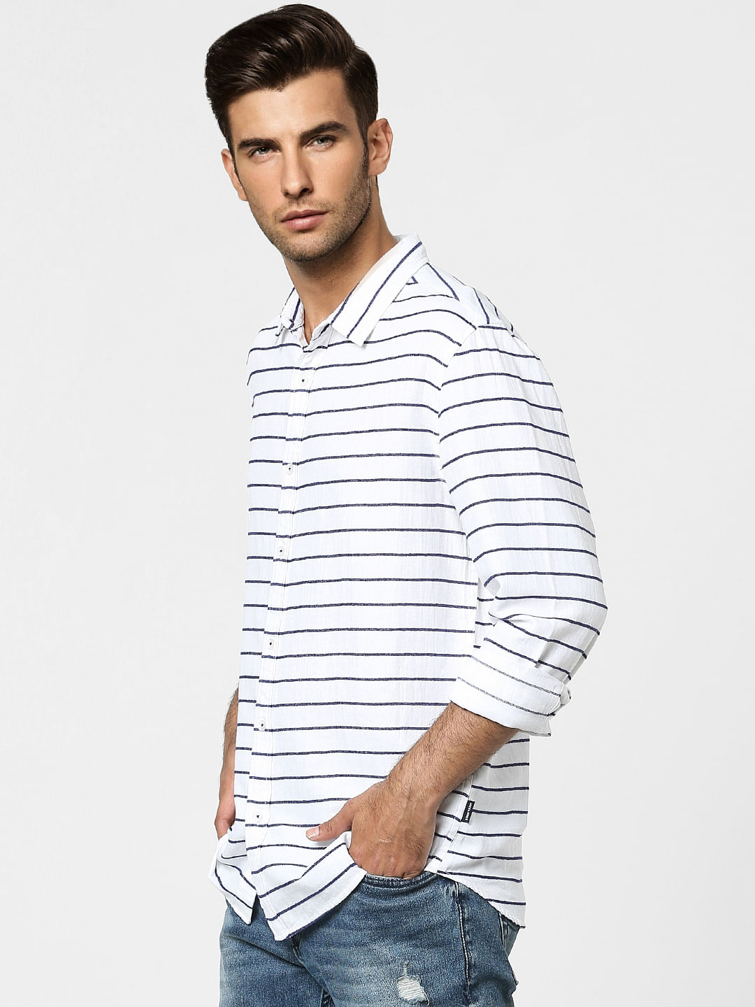 White Striped Full Sleeves Shirt