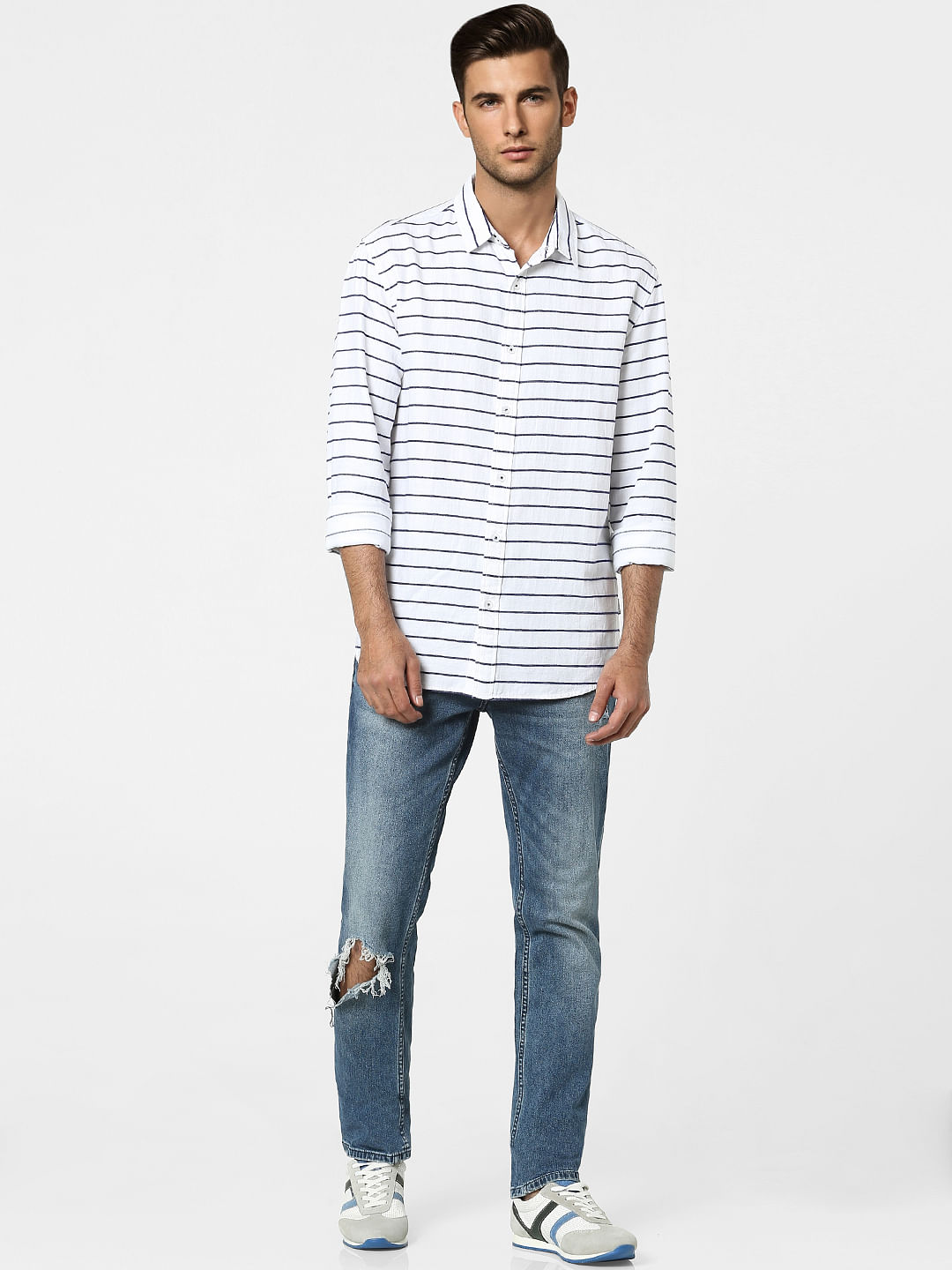 White Striped Full Sleeves Shirt