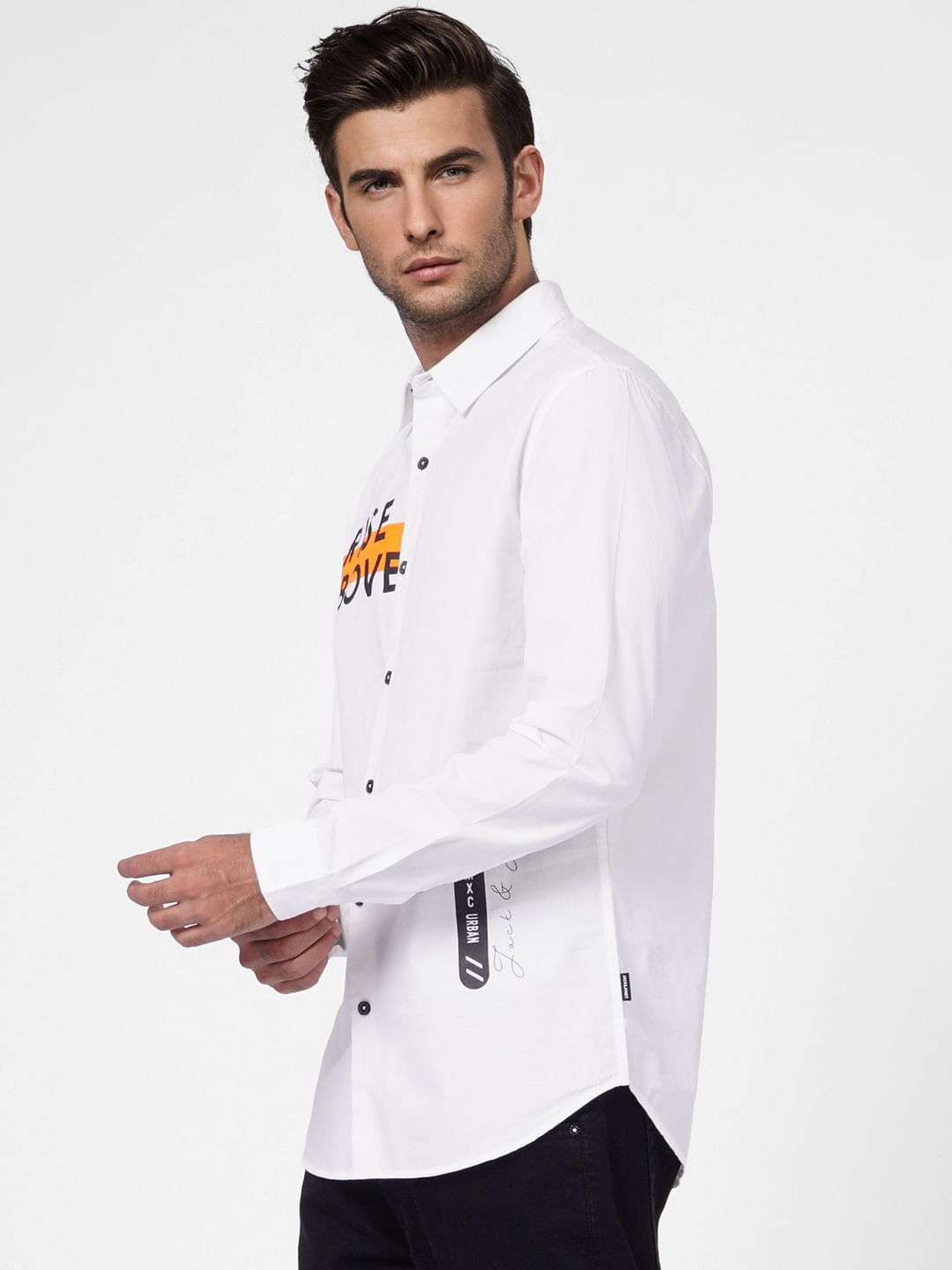 White Printed Full Sleeves Shirt