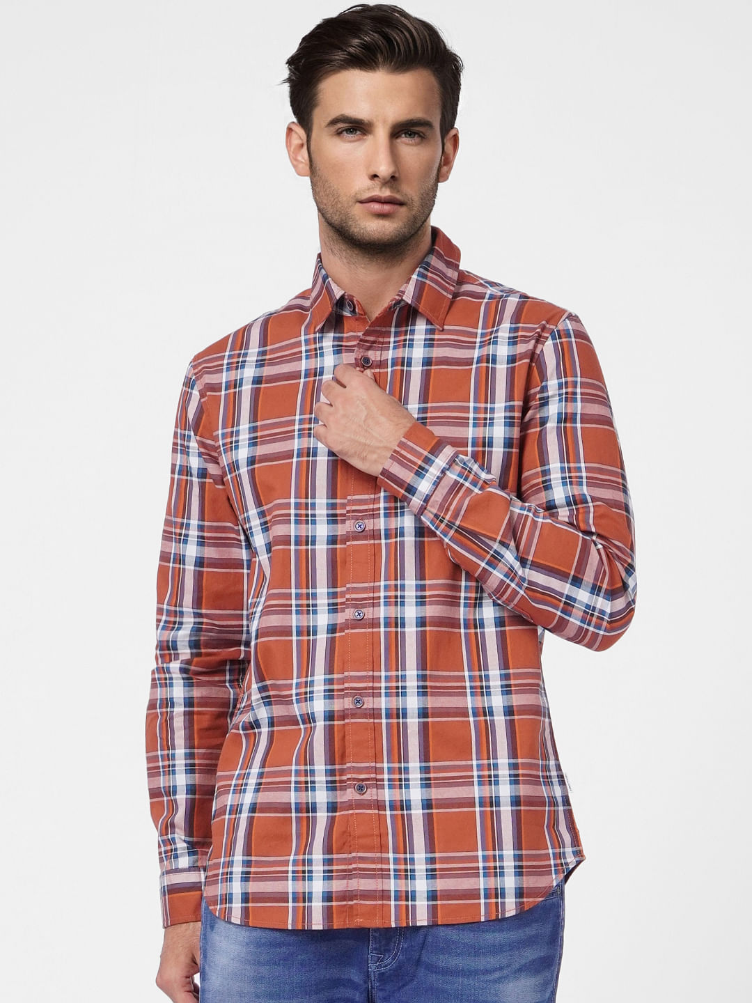 Brown Check Full Sleeves Shirt