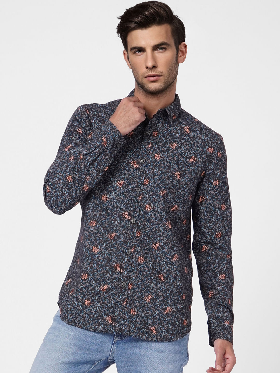 Grey Printed Full Sleeves Shirt