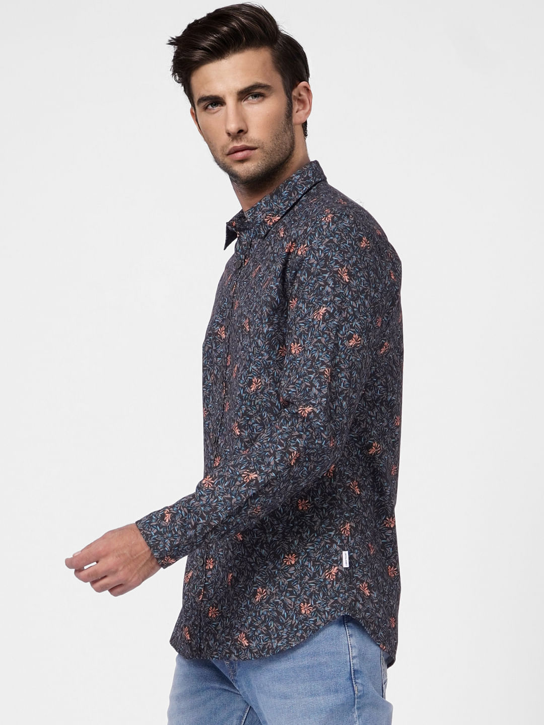 Grey Printed Full Sleeves Shirt