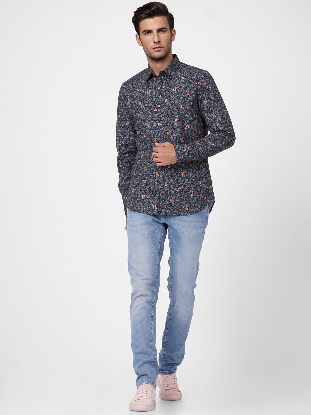 Grey Printed Full Sleeves Shirt