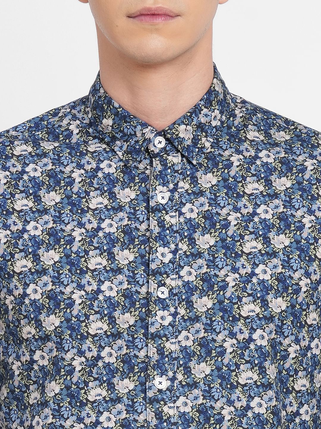 Blue Floral Print Full Sleeves Shirt