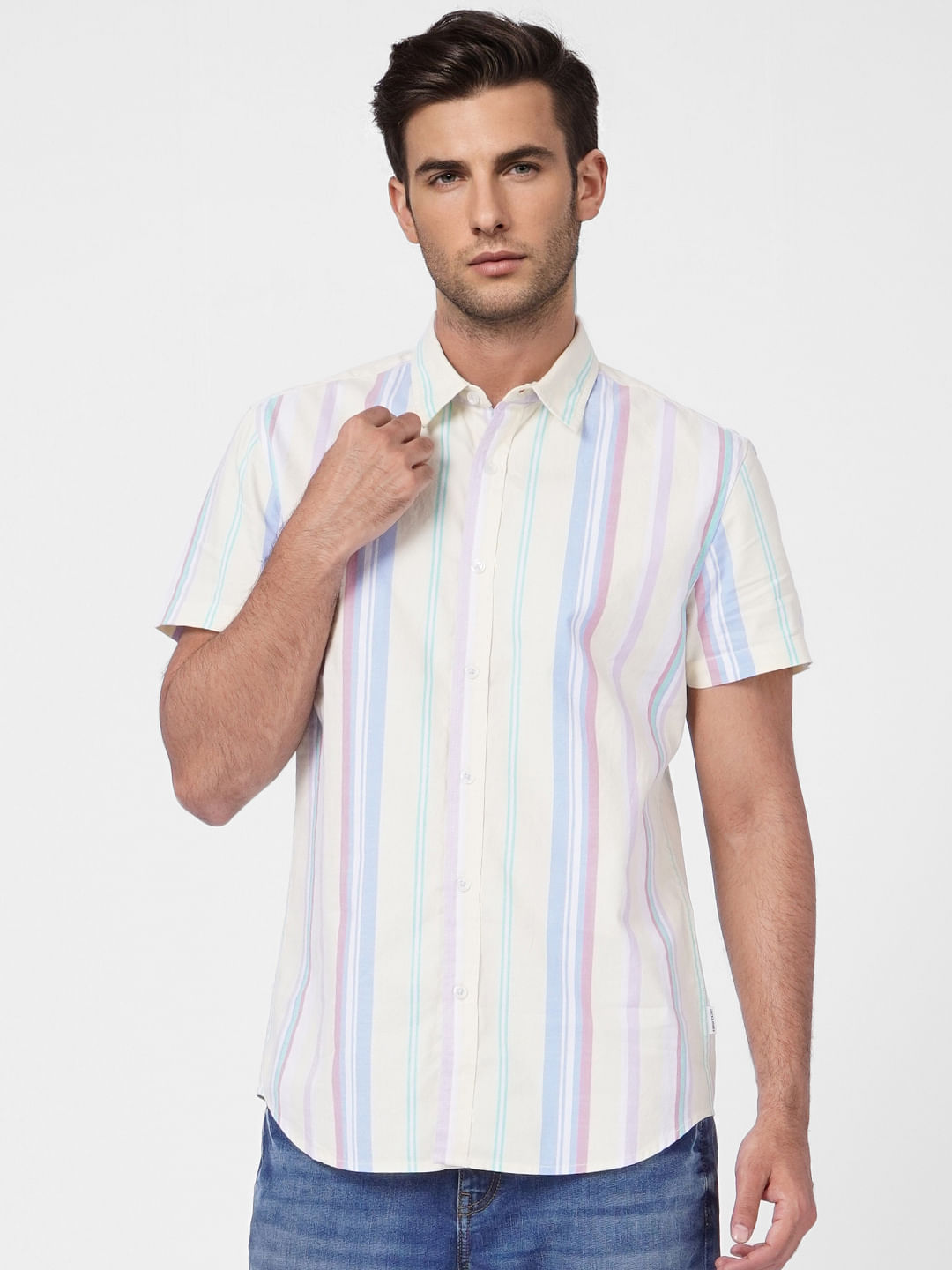Yellow Striped Short Sleeves Shirt