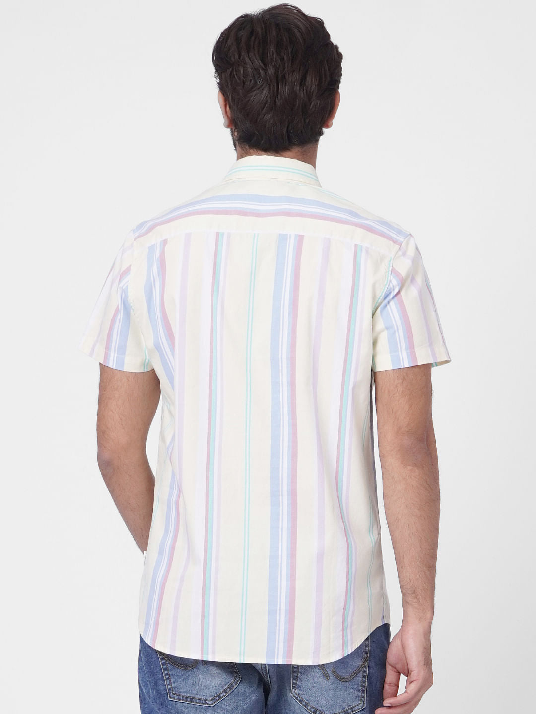 Yellow Striped Short Sleeves Shirt