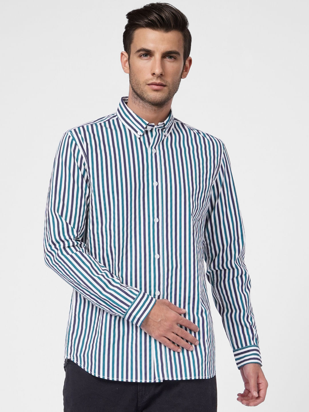 Blue Striped Full Sleeves Shirt