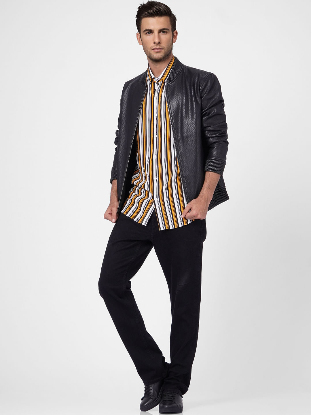 Mustard Striped Short Sleeves Shirt