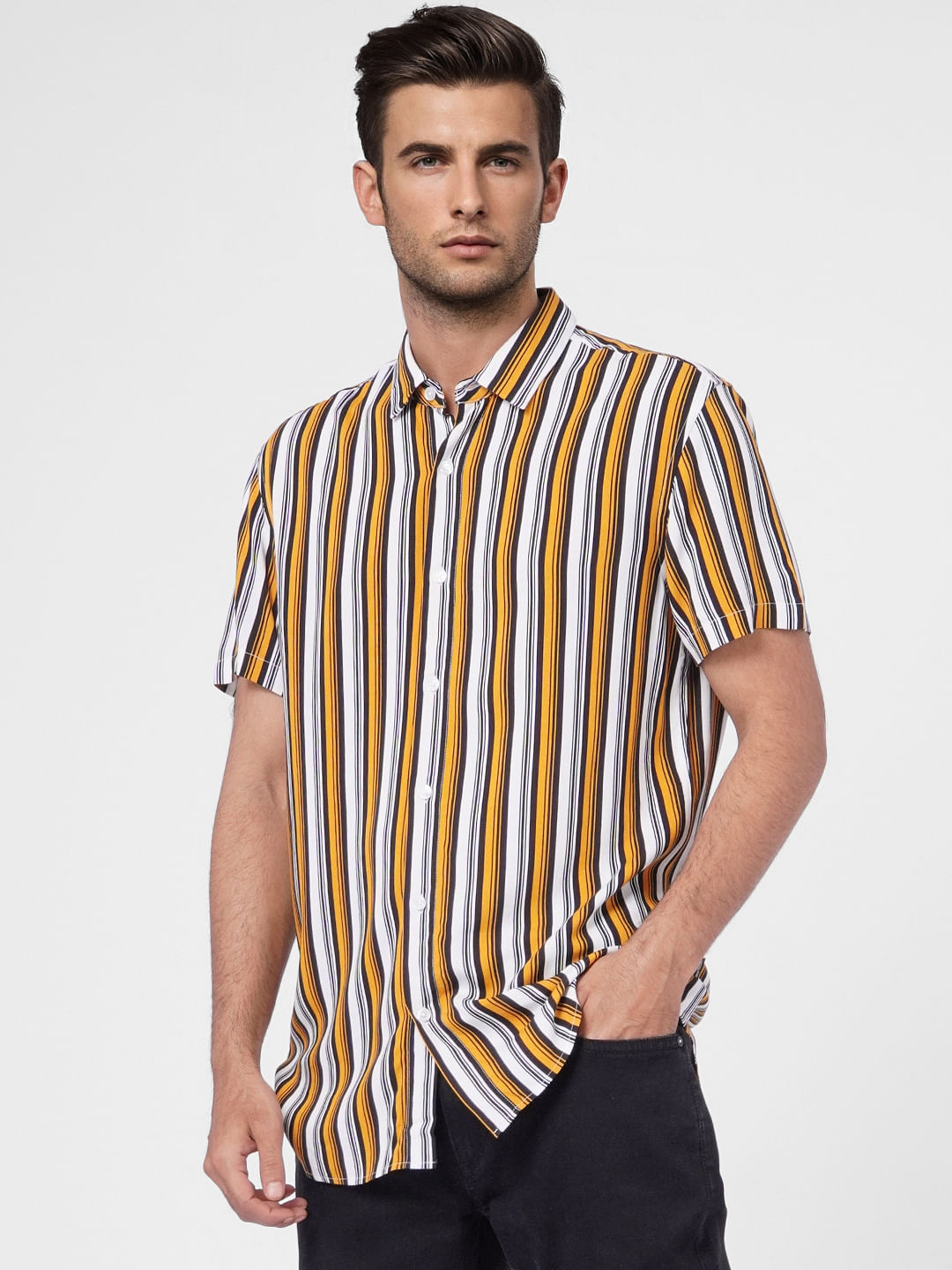 Mustard Striped Short Sleeves Shirt
