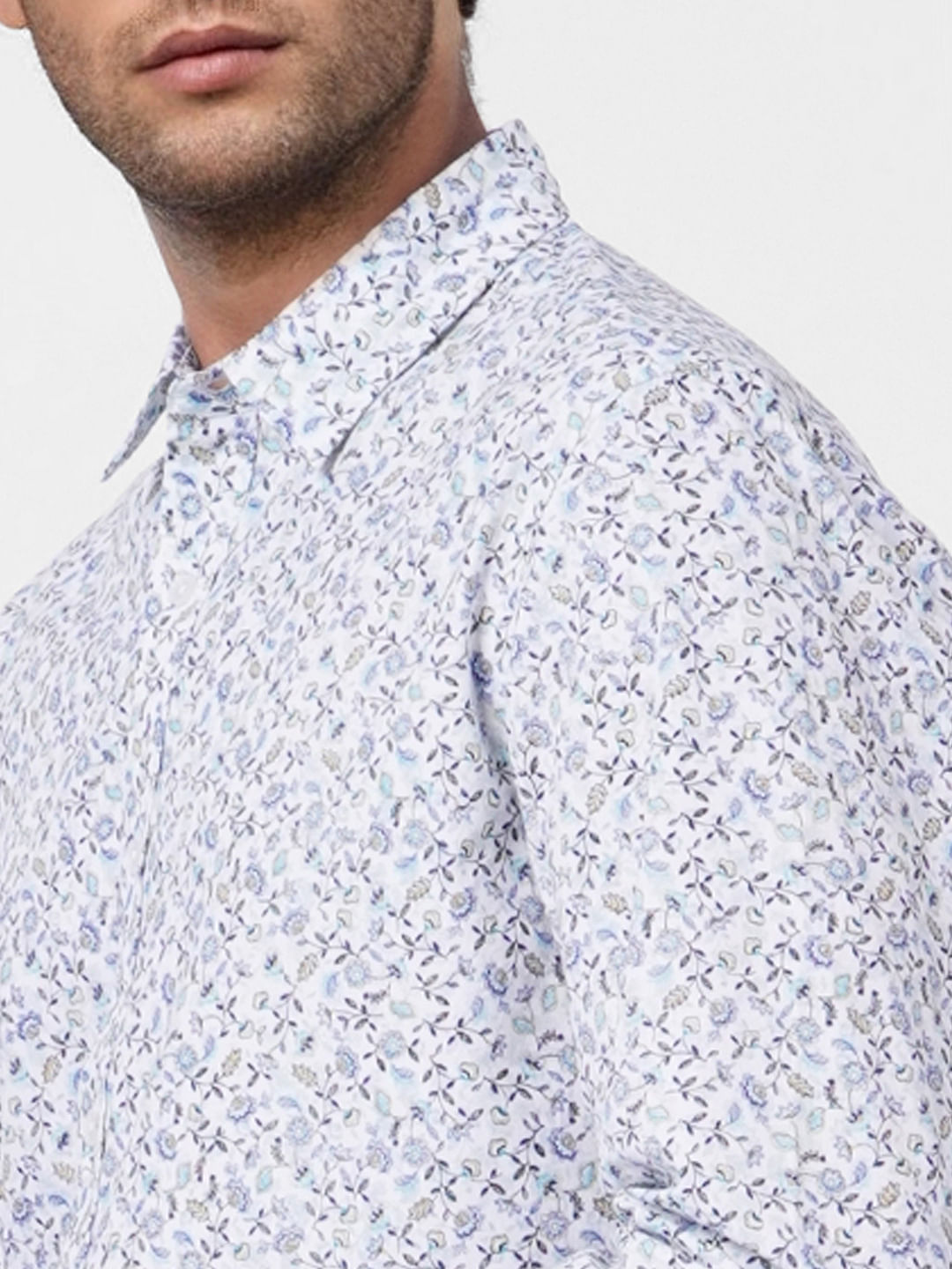 White Floral Print Full Sleeves Shirt
