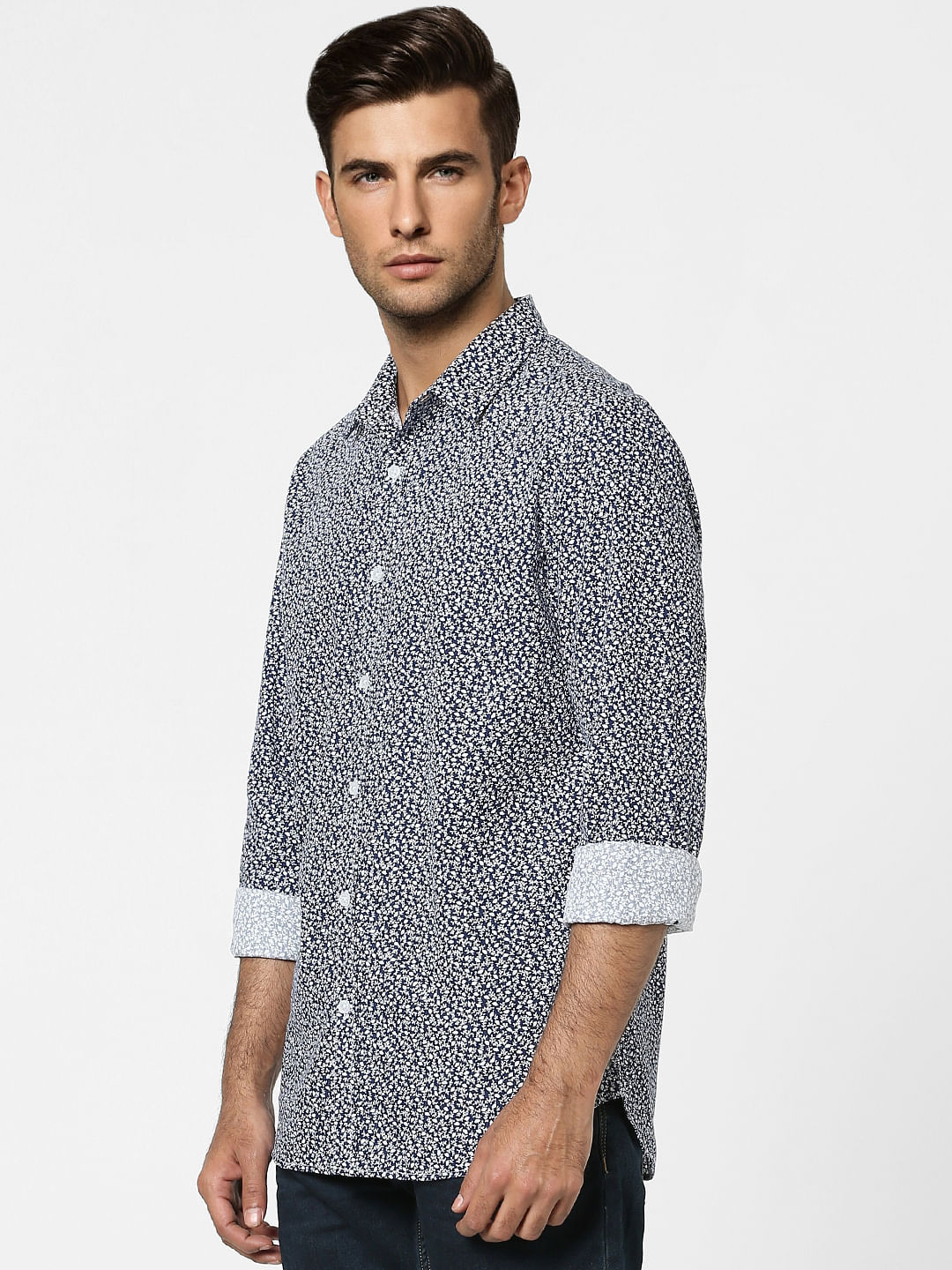 Blue Floral Print Full Sleeves Shirt