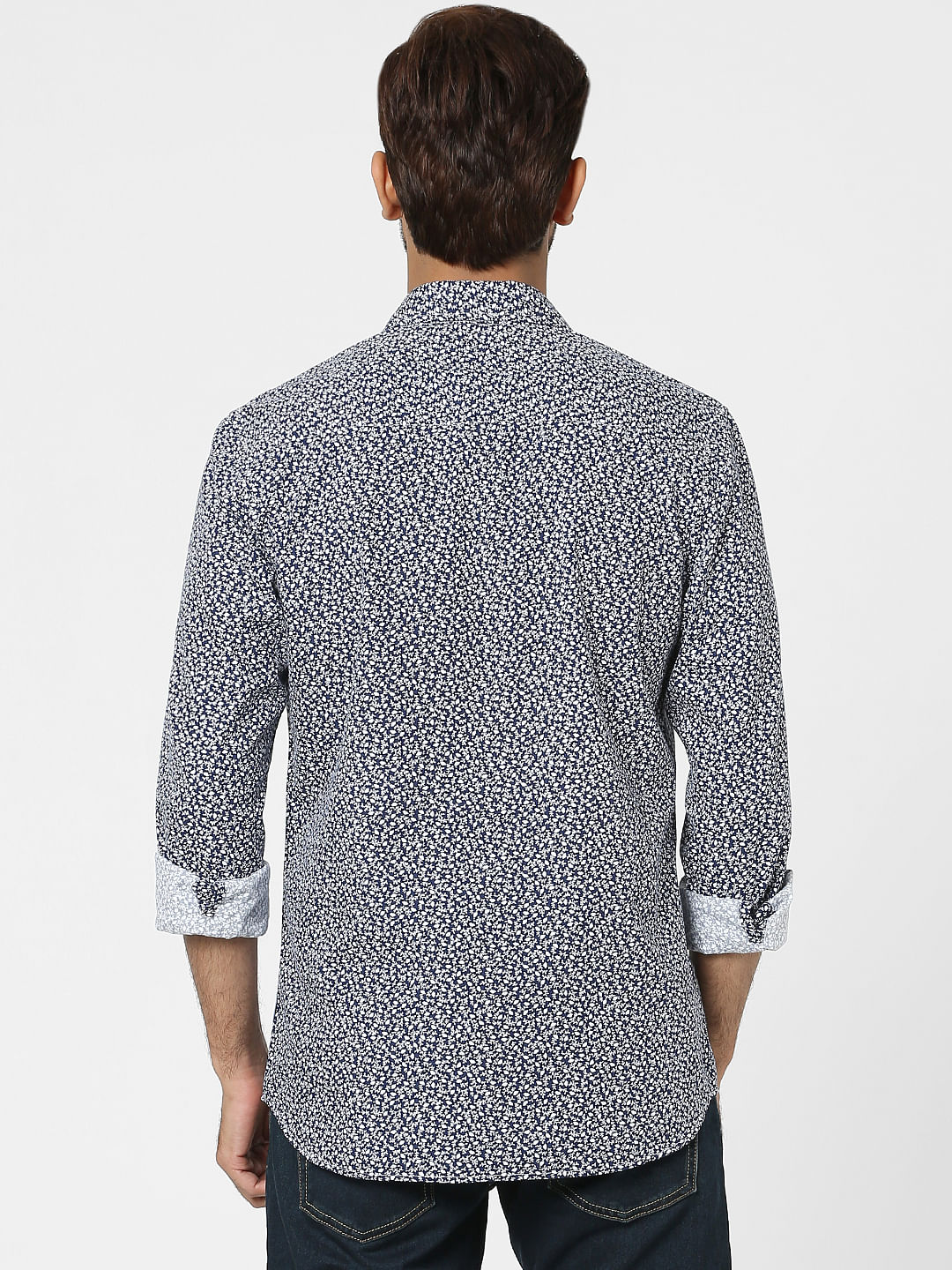 Blue Floral Print Full Sleeves Shirt