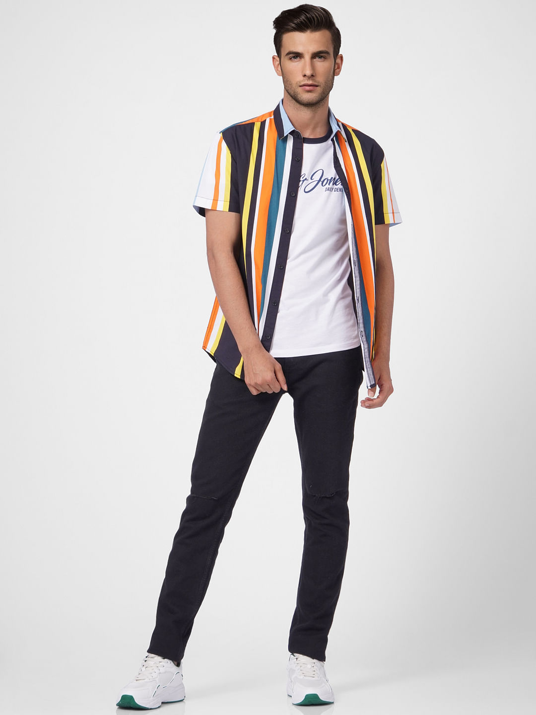 Yellow Striped Short Sleeves Shirt