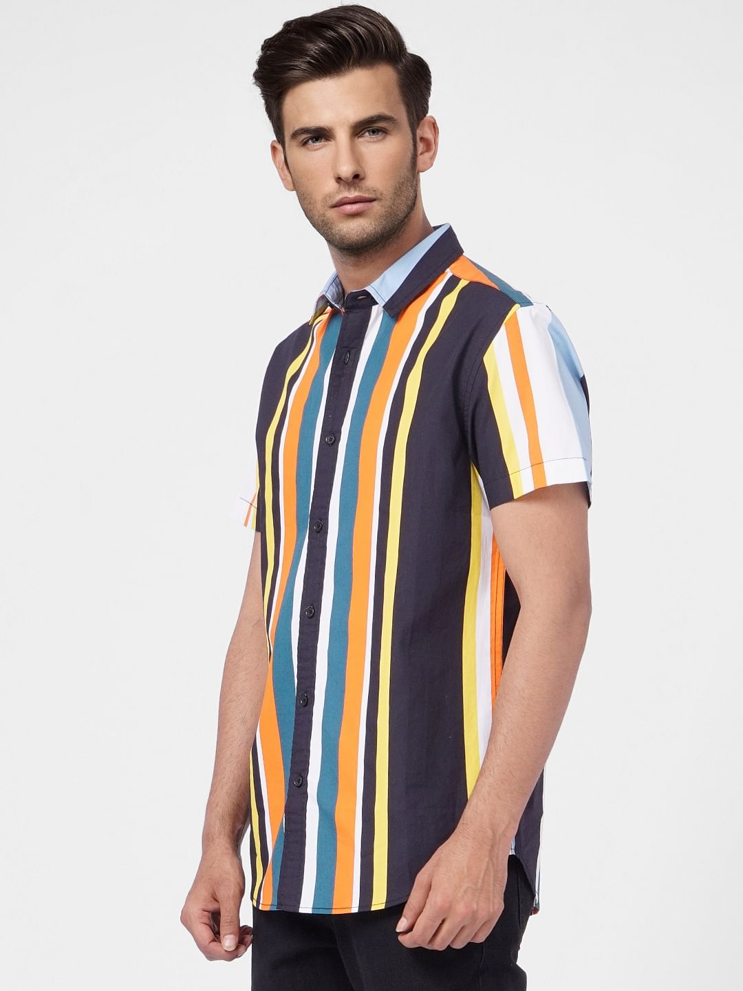 Yellow Striped Short Sleeves Shirt