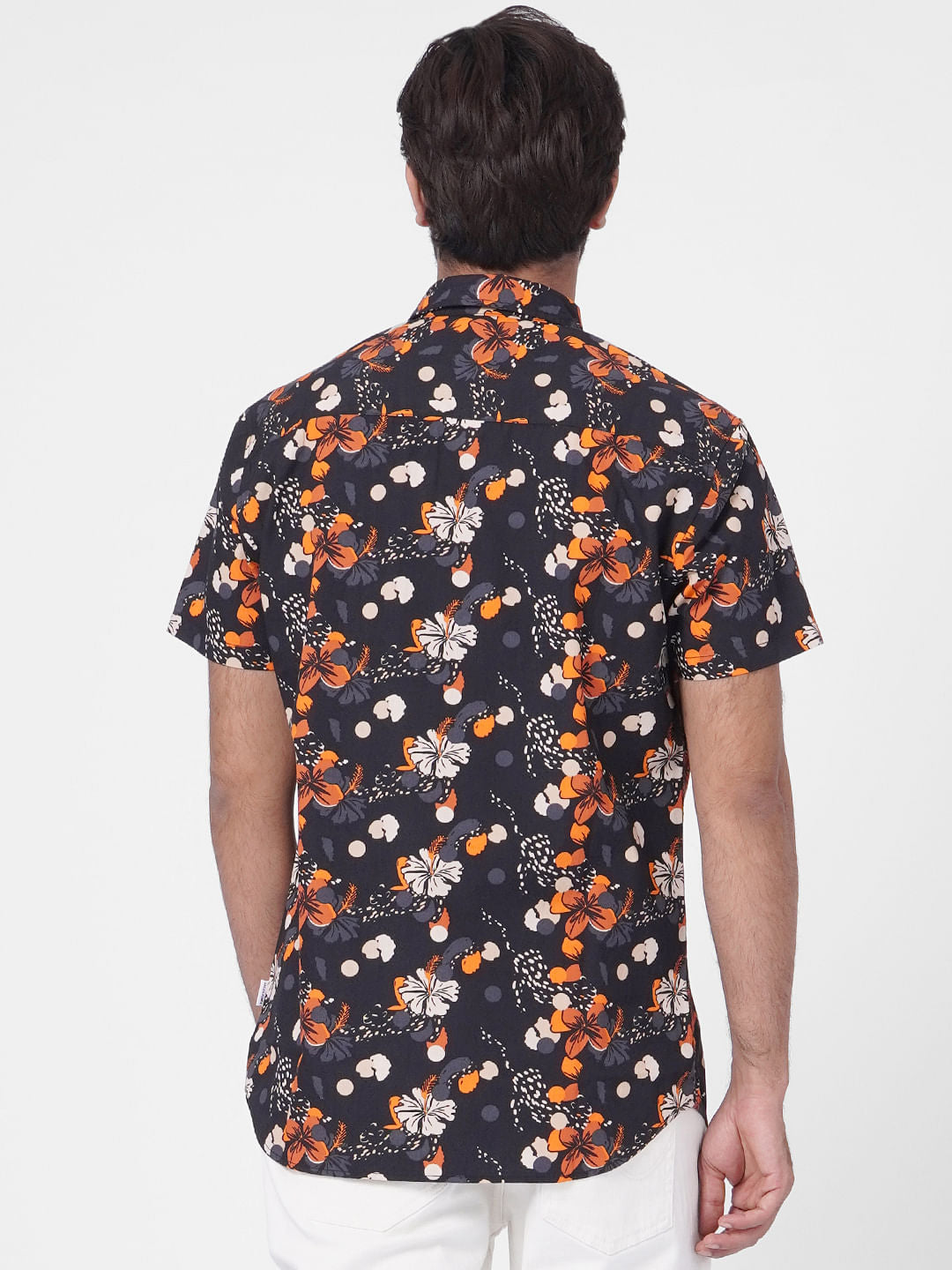 Black Floral Short Sleeves Shirt