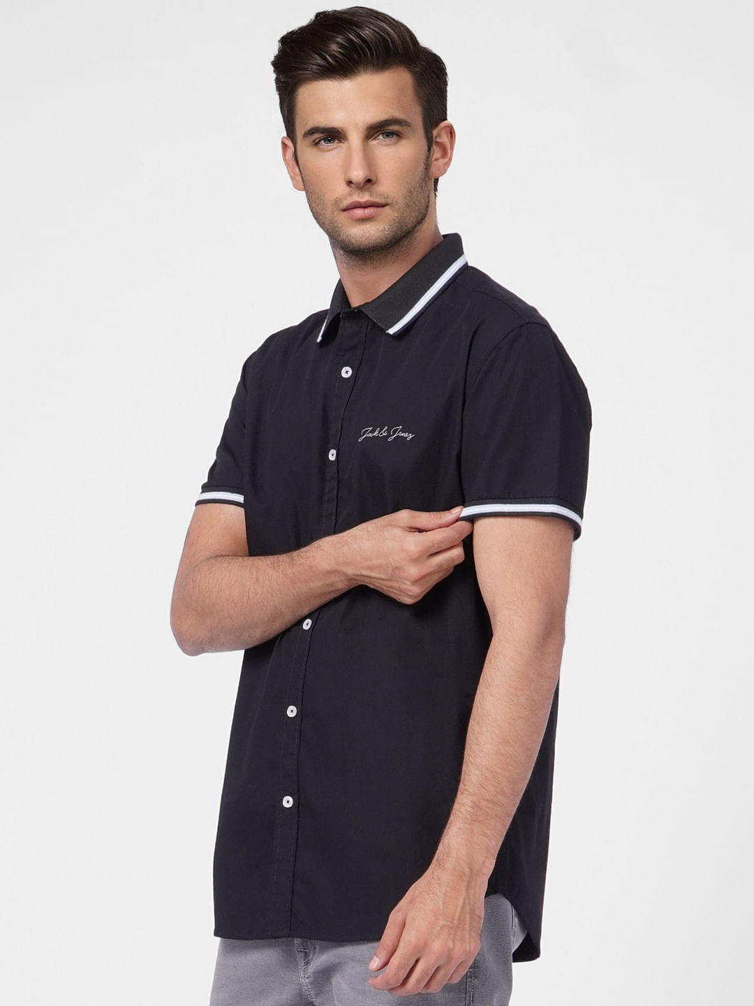 Black Logo Print Short Sleeves Shirt