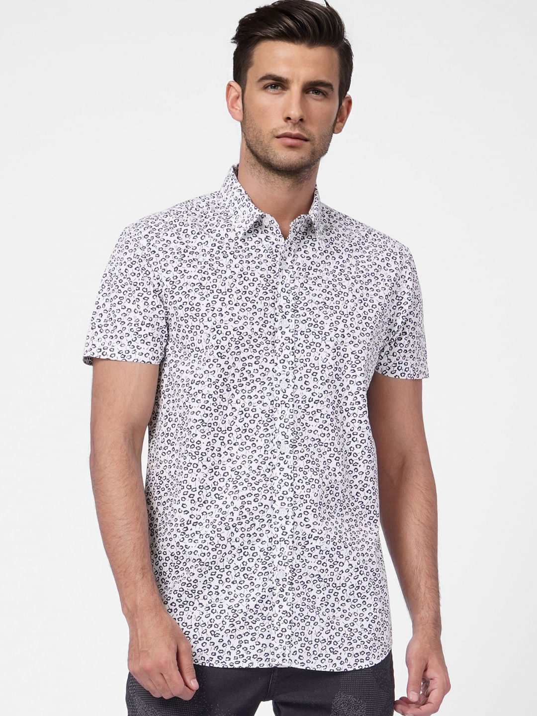 White Floral Short Sleeves Shirt