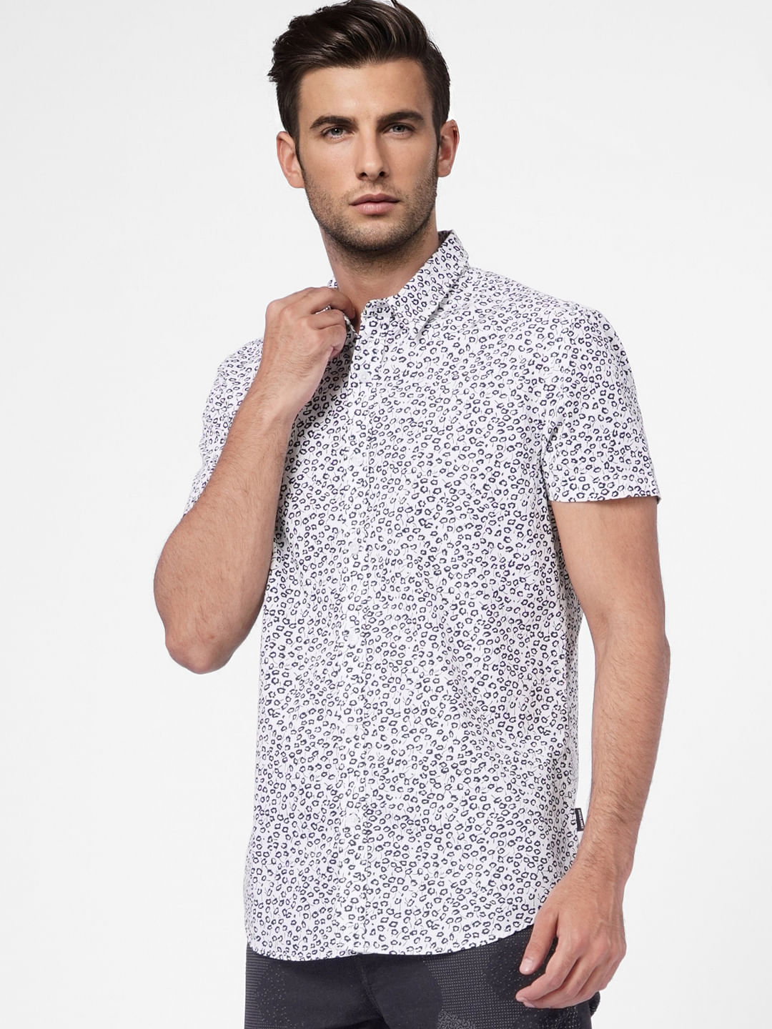 White Floral Short Sleeves Shirt