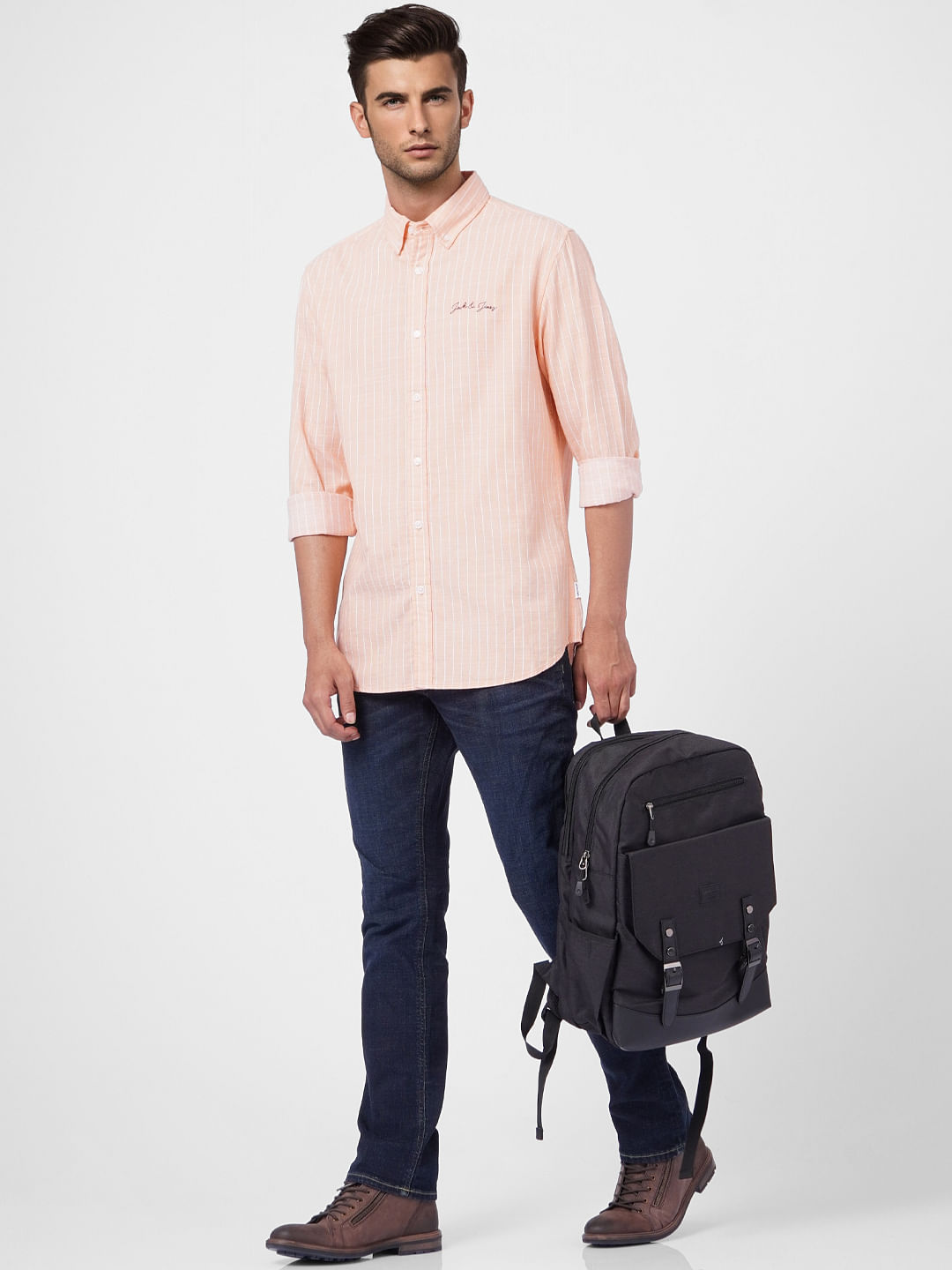 Coral Striped Full Sleeves Shirt