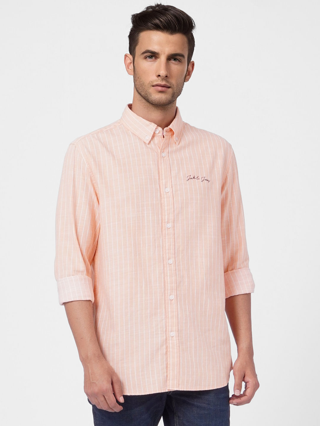 Coral Striped Full Sleeves Shirt