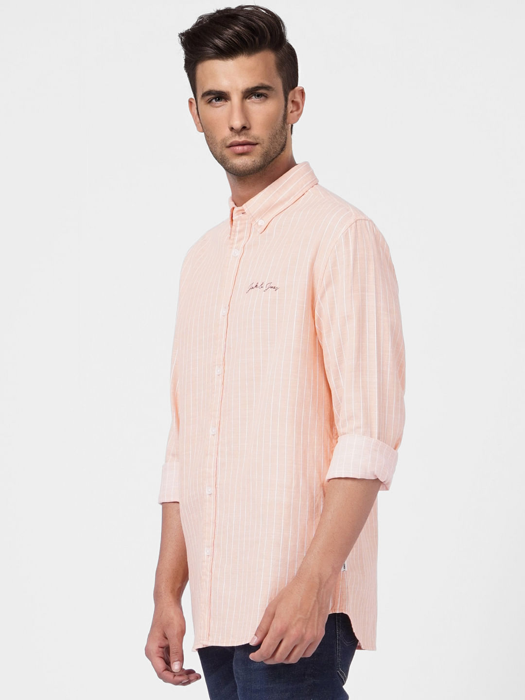 Coral Striped Full Sleeves Shirt