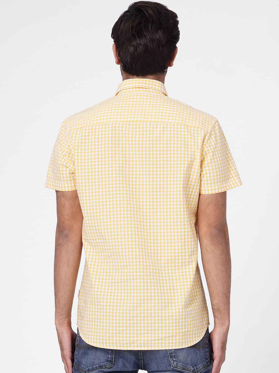 Yellow Check Print Short Sleeves Shirt