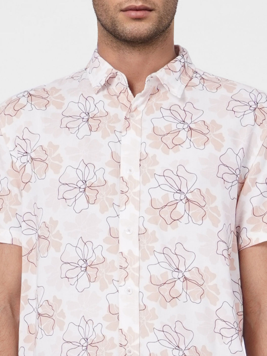 Beige Floral Short Sleeves Shirt
