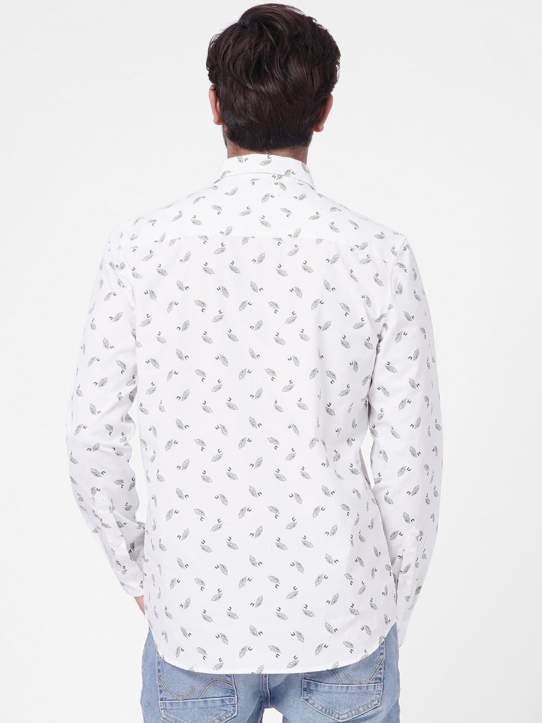 White Printed Full Sleeves Shirt