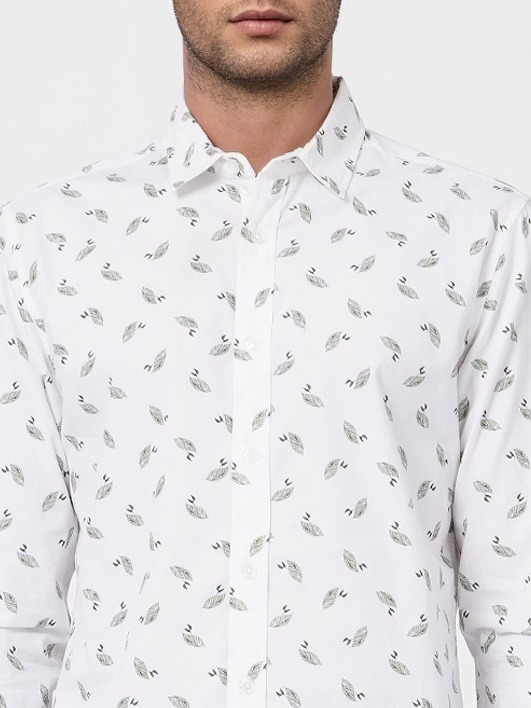White Printed Full Sleeves Shirt