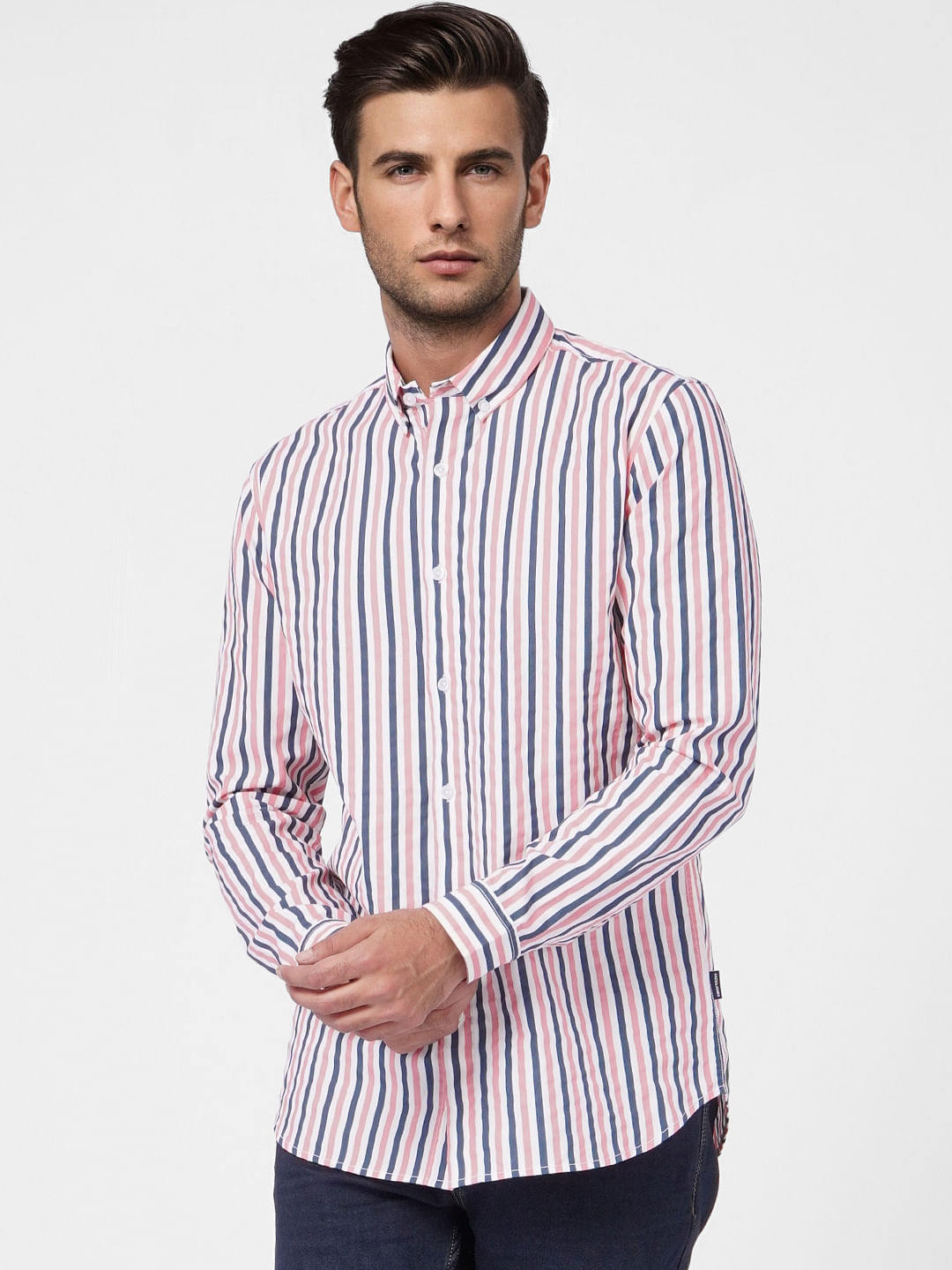 Light Pink Striped Full Sleeves Shirt