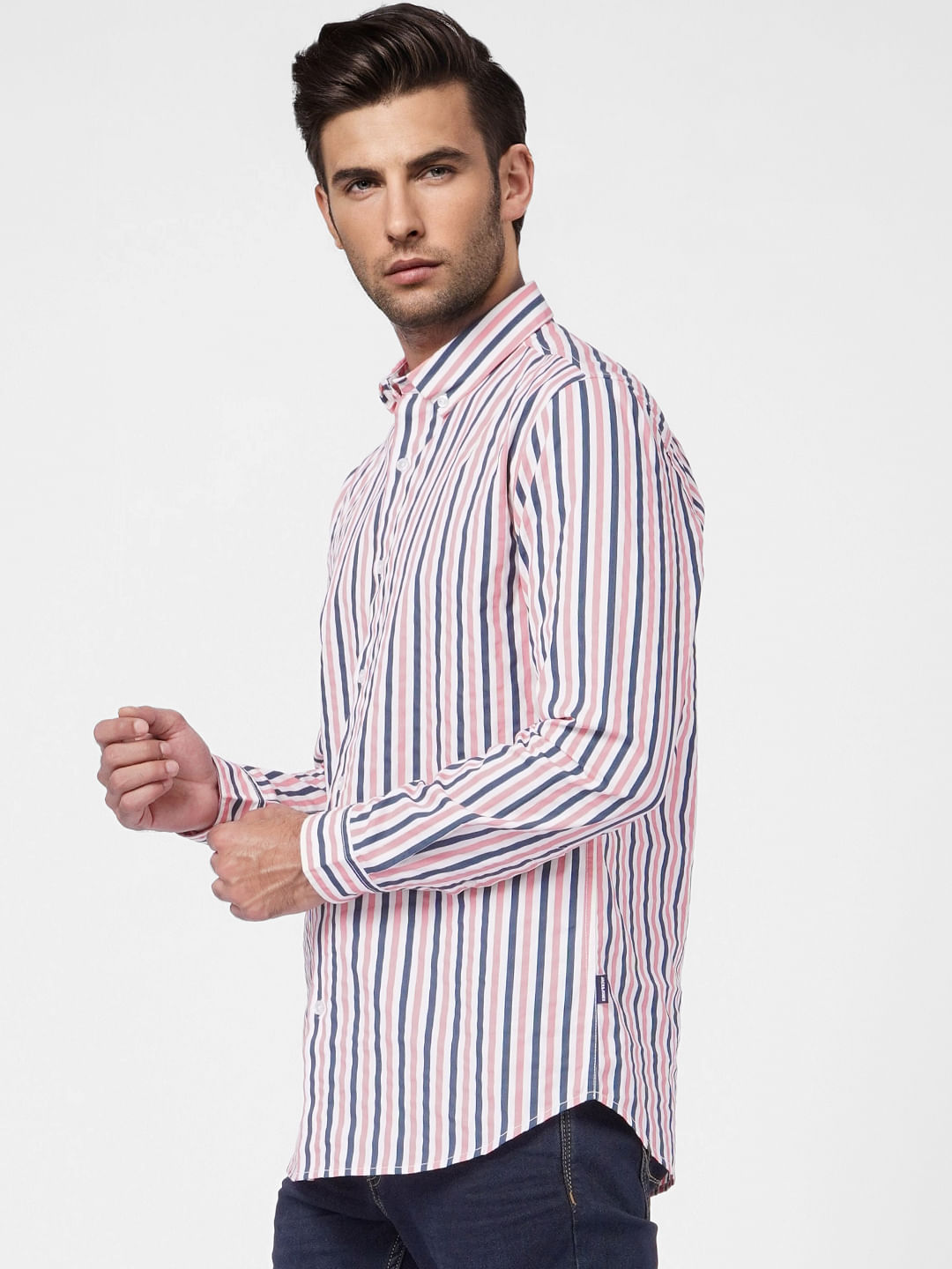 Light Pink Striped Full Sleeves Shirt