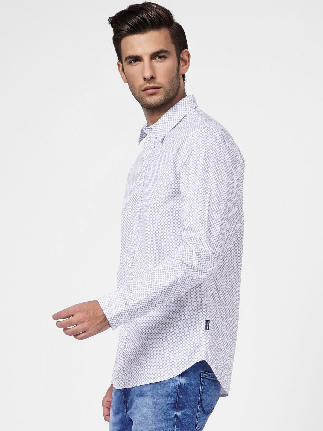 White Printed Full Sleeves Shirt