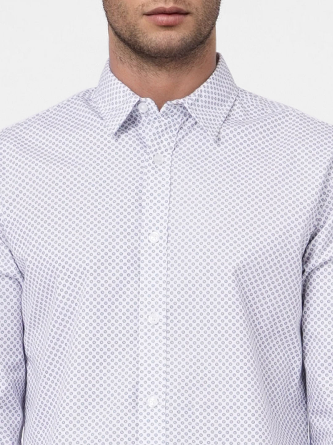 White Printed Full Sleeves Shirt