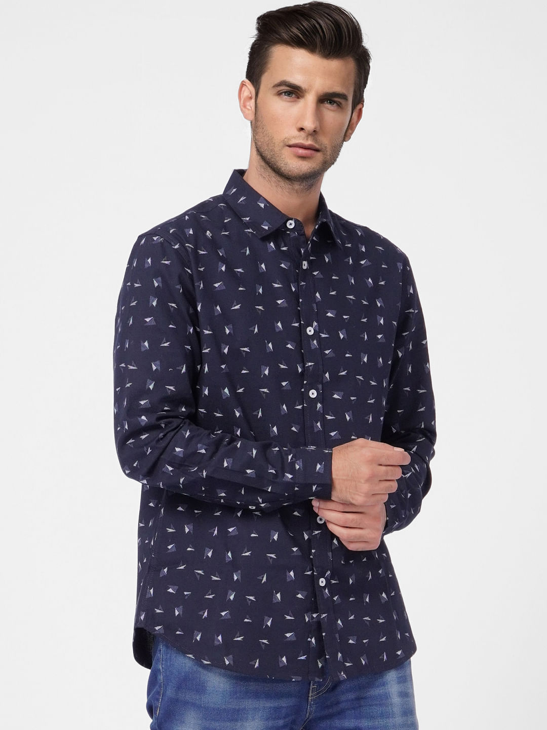 Blue Printed Full Sleeves Shirt