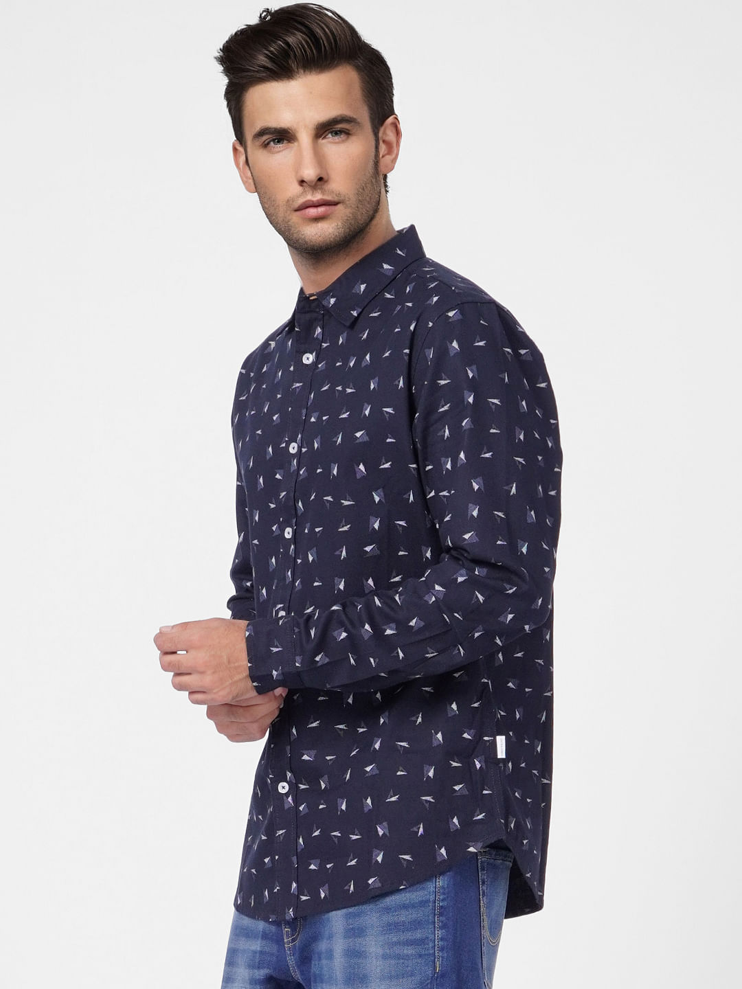 Blue Printed Full Sleeves Shirt