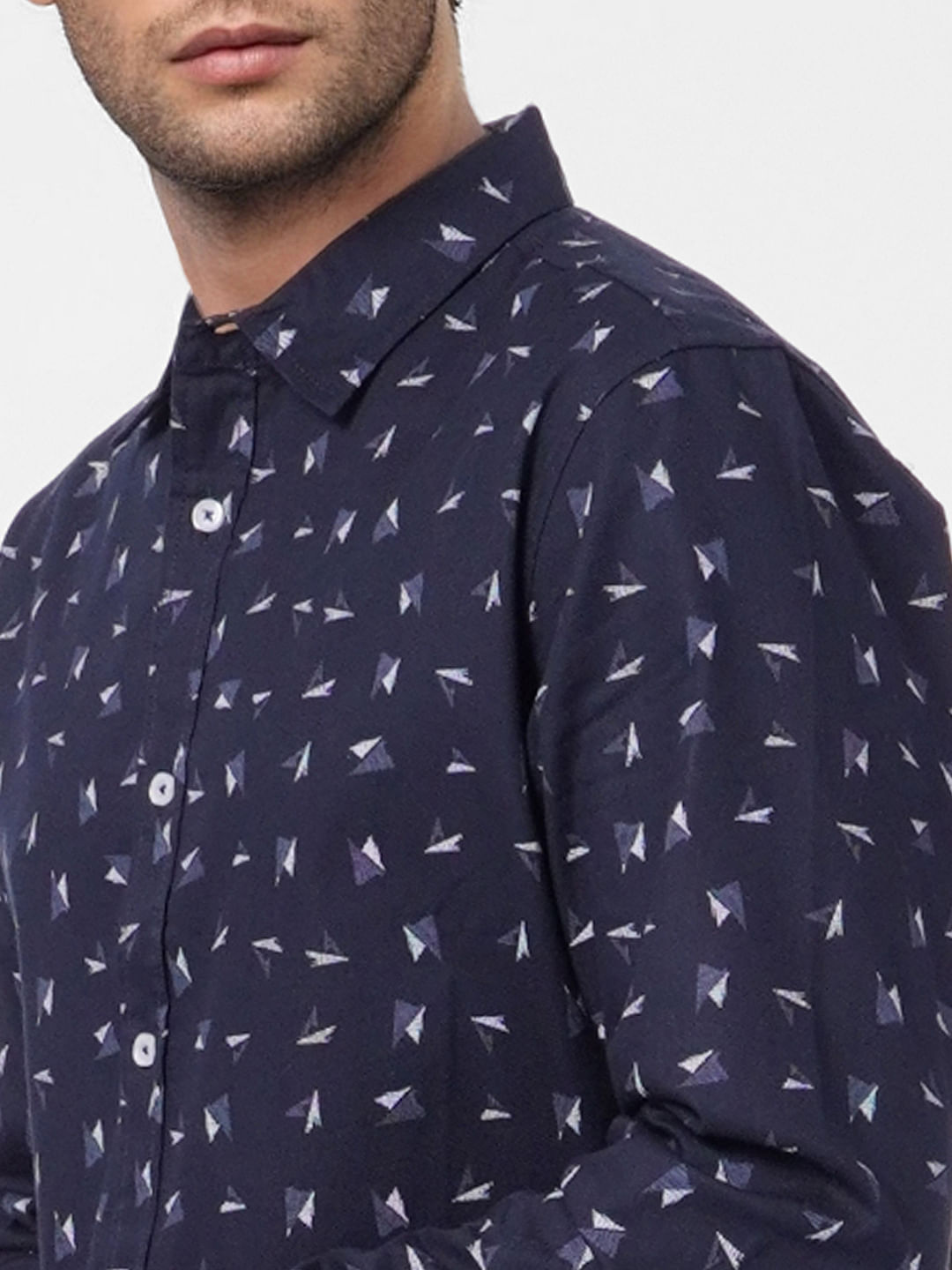 Blue Printed Full Sleeves Shirt