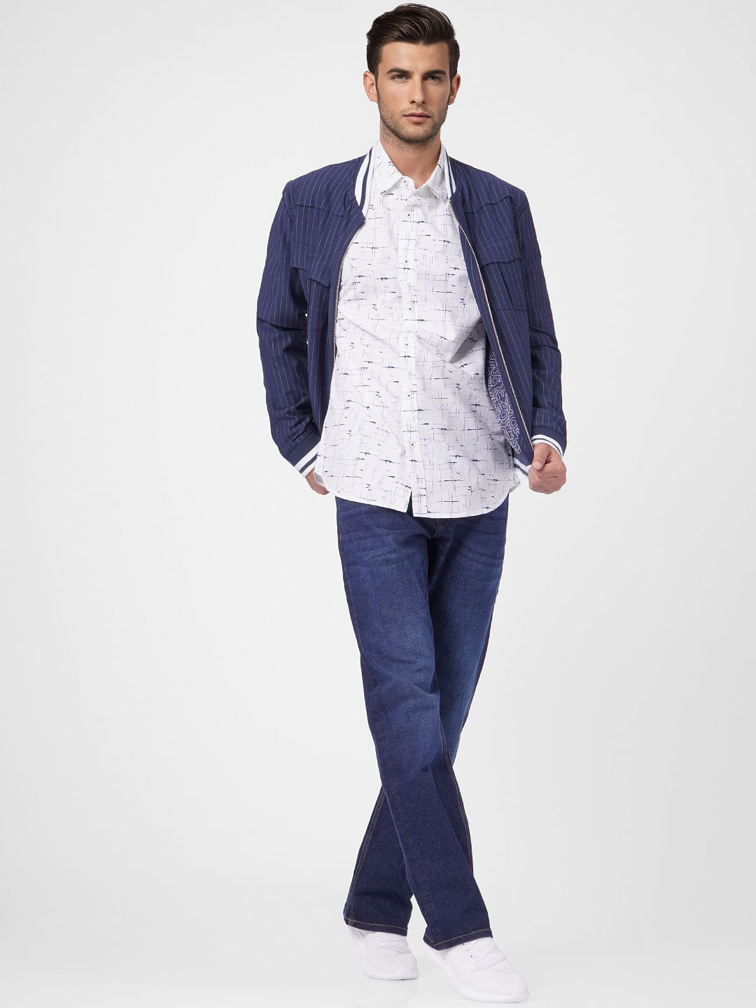 White Printed Full Sleeves Shirt
