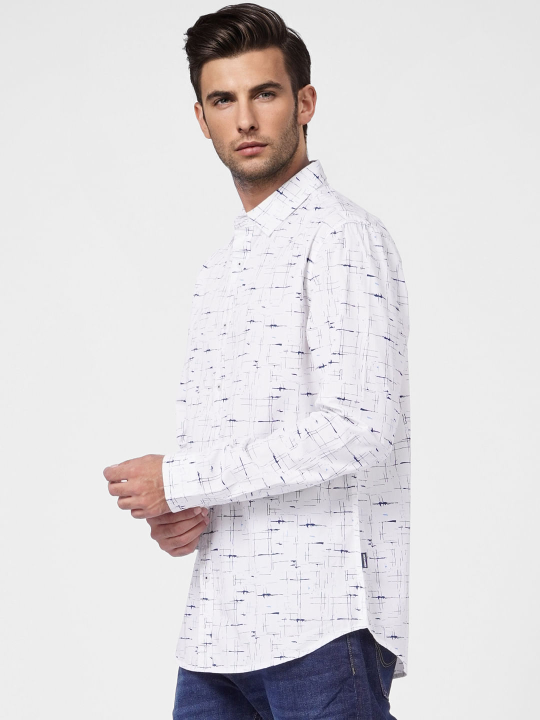 White Printed Full Sleeves Shirt