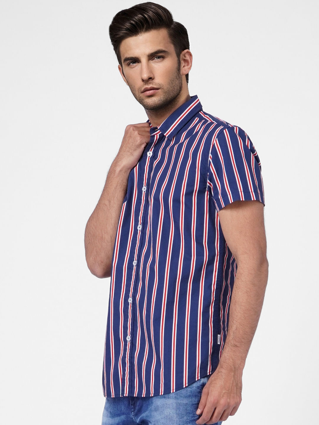 Blue Striped Short Sleeves Shirt